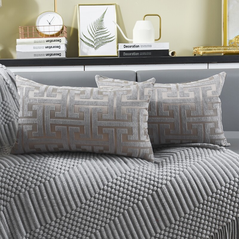 

1pc Geometric Pattern Lumbar Pillow Cover Without Filler, Grey