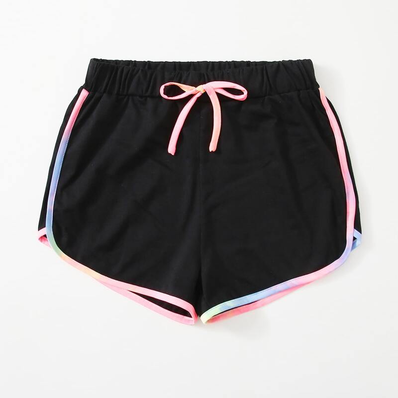 

Contrast Binding Tie Front Dolphin Shorts, Black