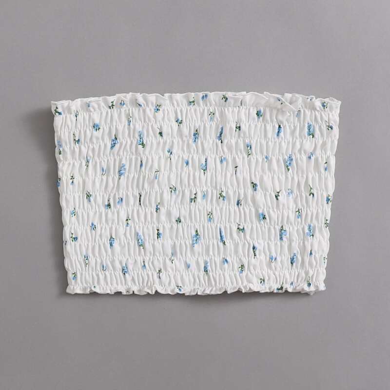 

Ditsy Flower Shirred Crop Tube Top, Multicolor