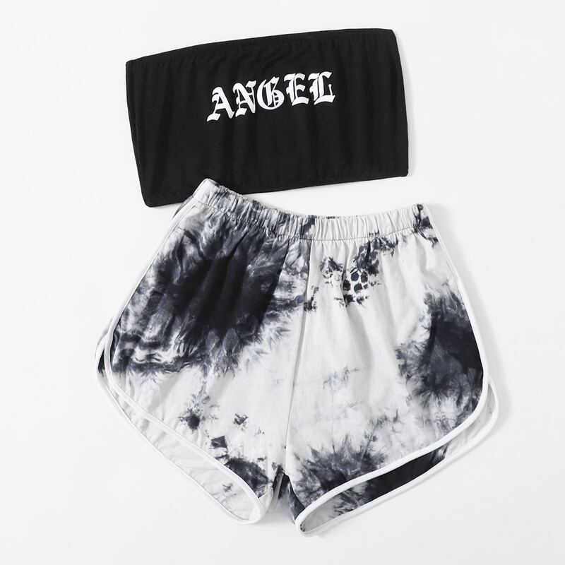 

Letter Graphic Crop Tube & Tie Dye Dolphin Shorts, Multicolor
