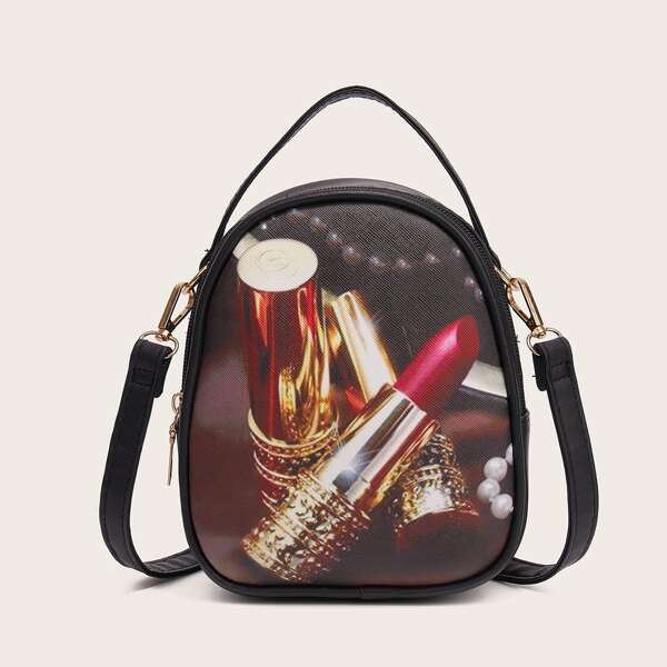

Lipstick Graphic Satchel Bag, Multicolor