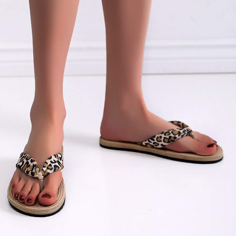 

Leopard Espadrille Flip Flops, Khaki