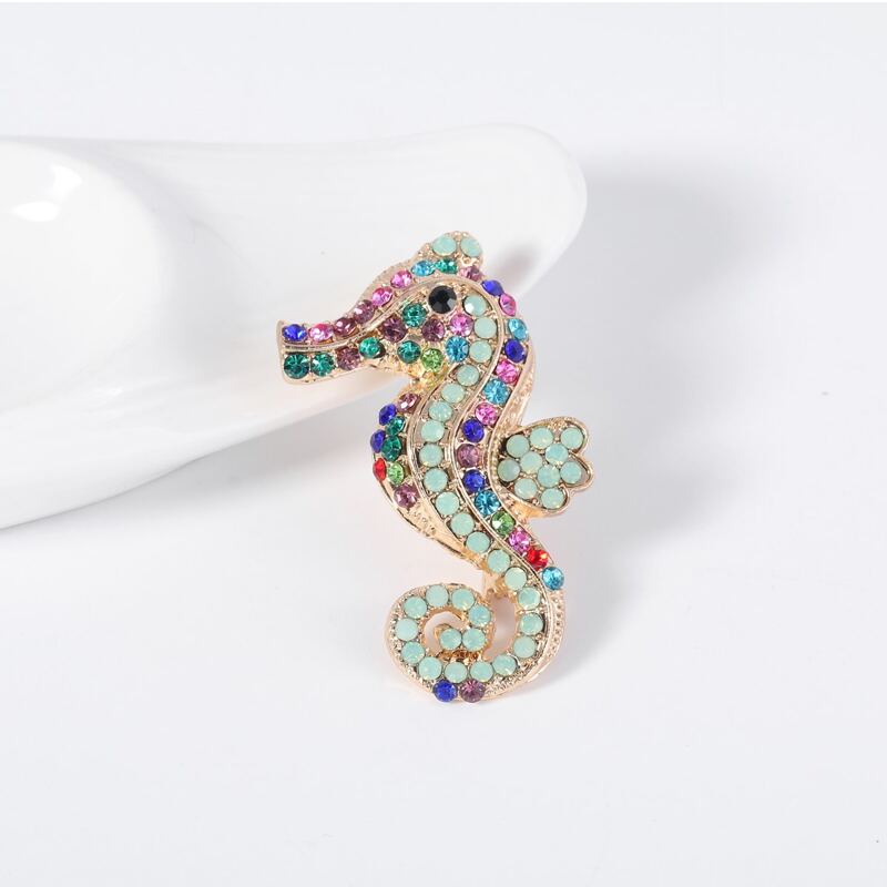 

1pc Rhinestone Hippocampus Brooch, Multicolor