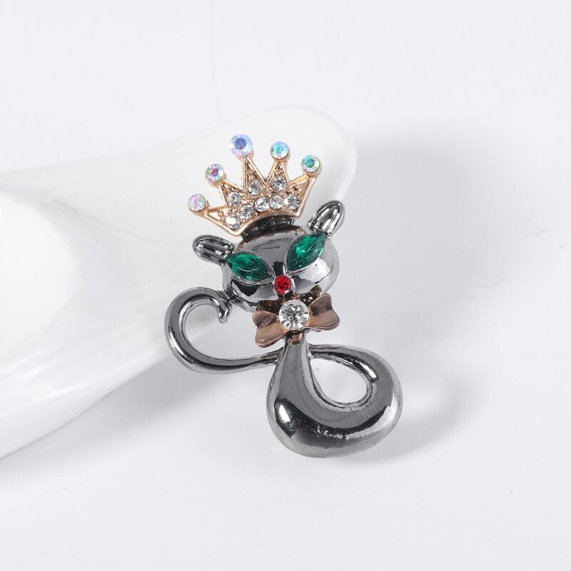 

1pc Rhinestone Cat Brooch, Grey