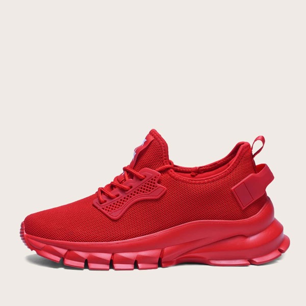 

Men Lace Up Decor Knit Sneakers, Red
