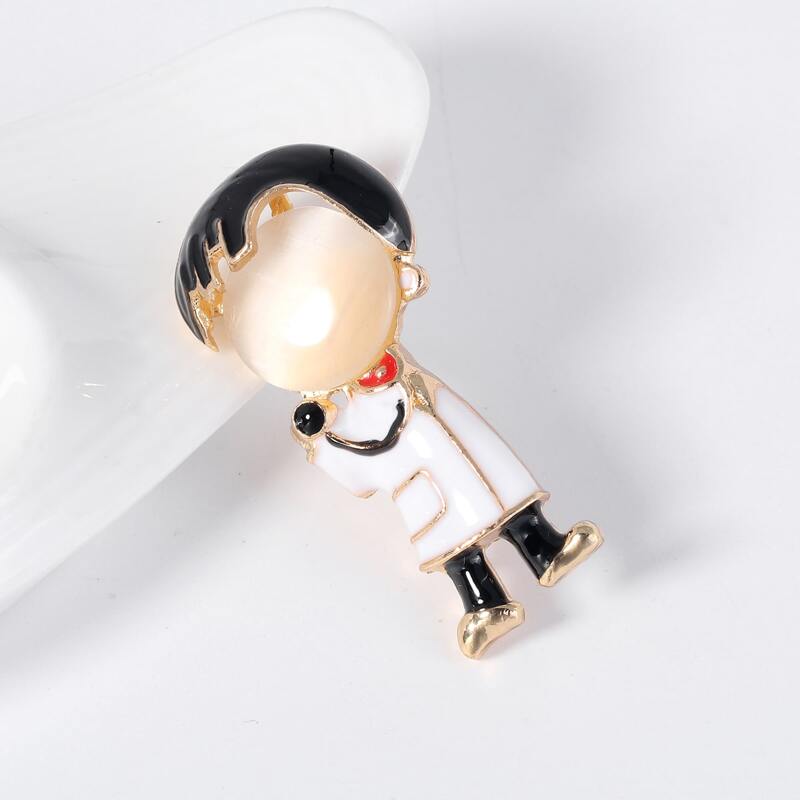 

1pc Cartoon Figure Brooch, Black and white