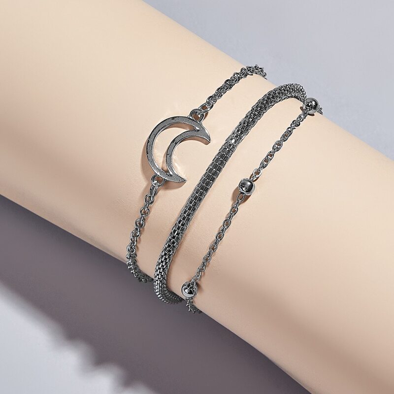 

3pcs Moon Chain Bracelet, Silver