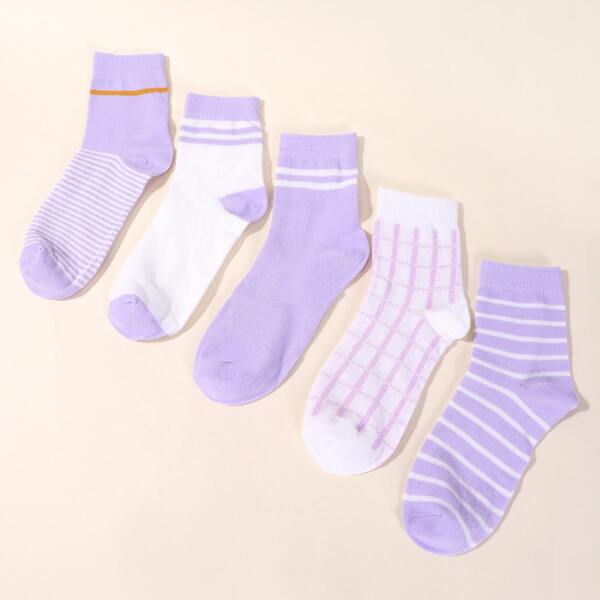 

5pairs Plaid Print Crew Socks, Multicolor