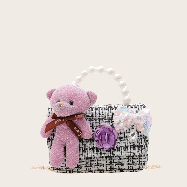 

Girls Cartoon Bear Decor Satchel Bag, Black
