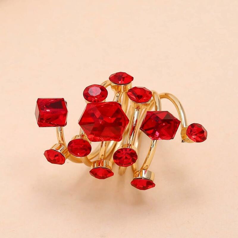 

1pc Rhinestone Layered Ring, Red