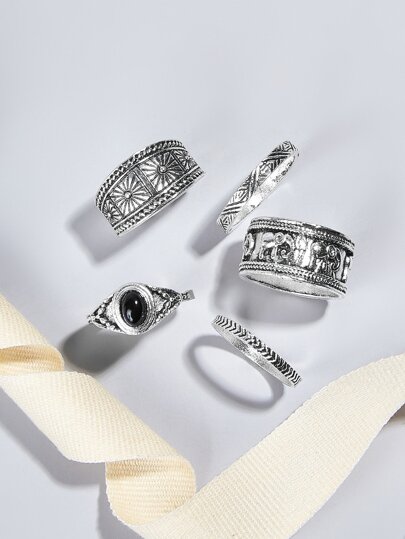 5pcs Elephant Engraved Ring