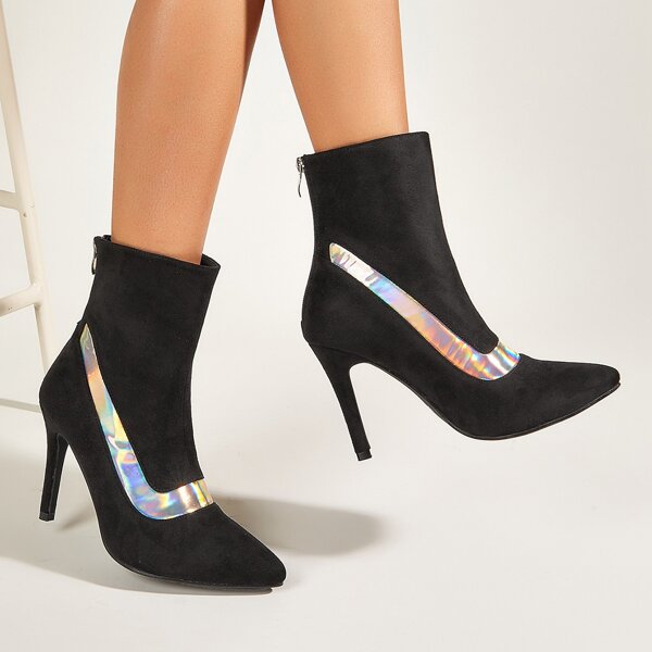 

Holographic Panel Stiletto Ankle Boots, Black