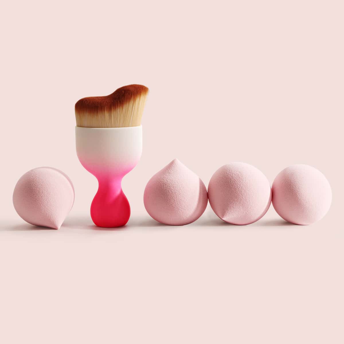 

4pcs Makeup Sponge & 1pc Foundation Brush, Pink