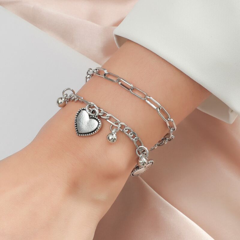 

1pc Heart Chain Bracelet, Silver
