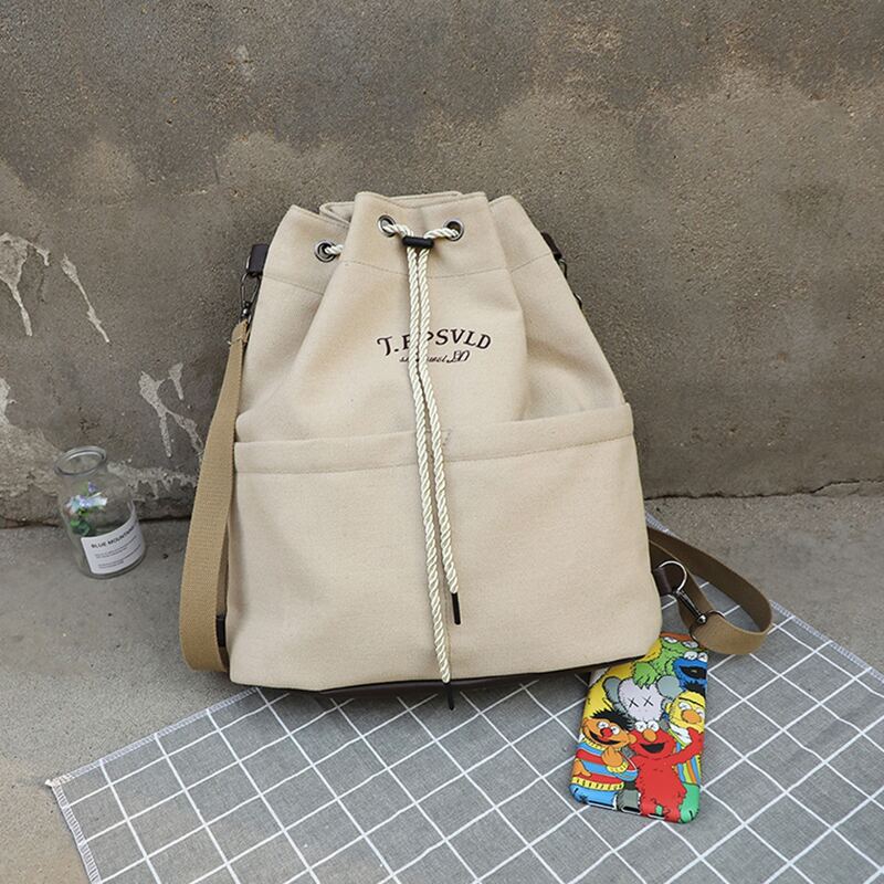 

Drawstring Canvas Backpack, Beige