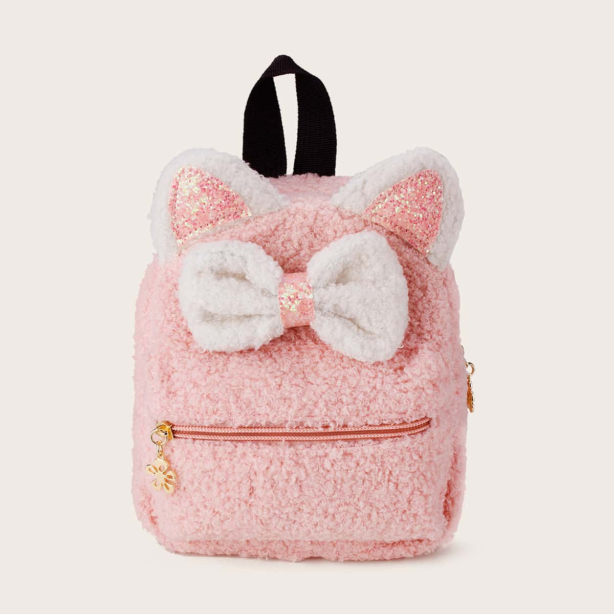 

Sequin Ear & Bow Fluffy Backpack, Baby pink
