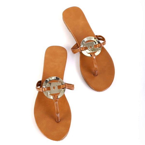 

Metal Decor Thong Sandals, Brown