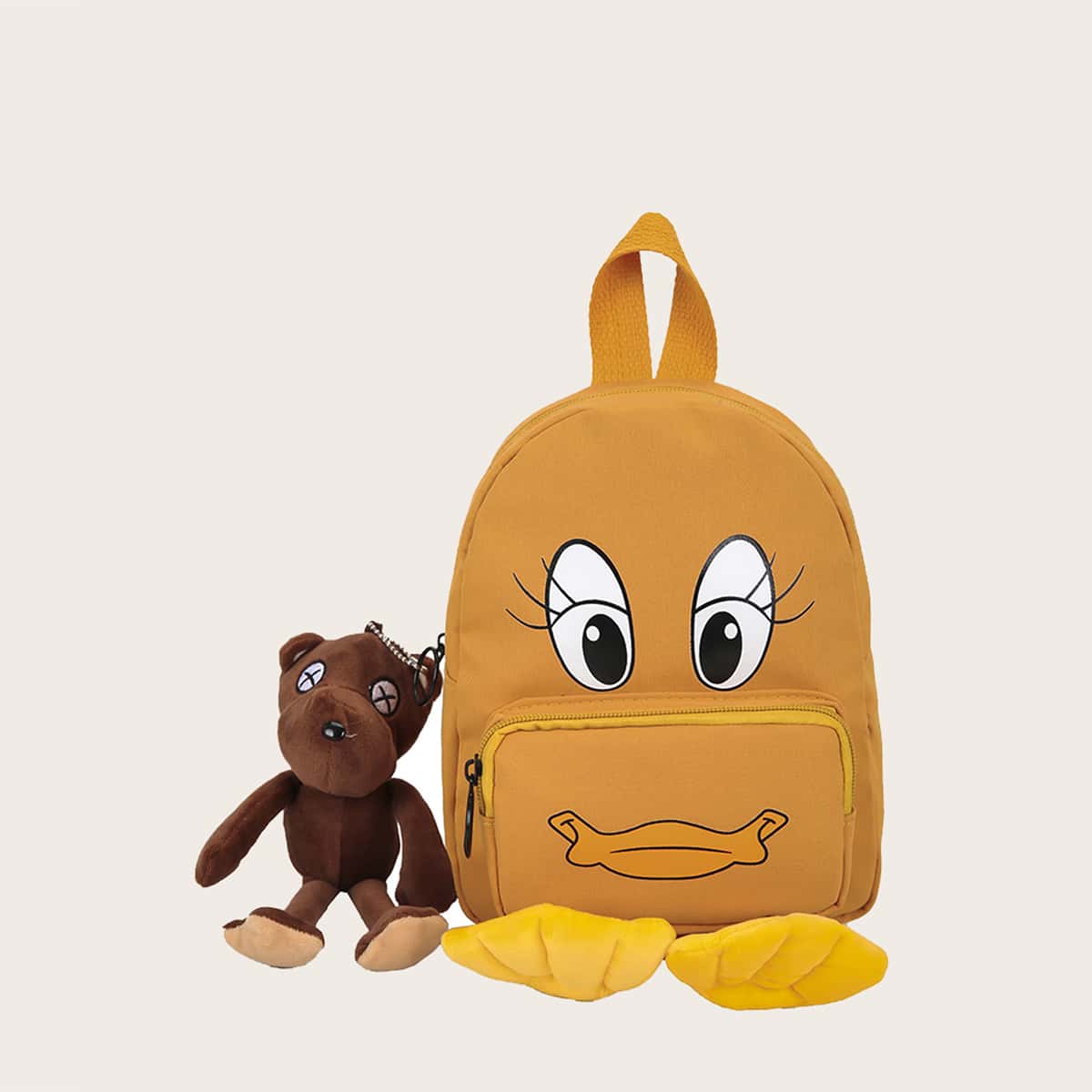 

Cartoon Duck Zip Backpack, Mustard yellow