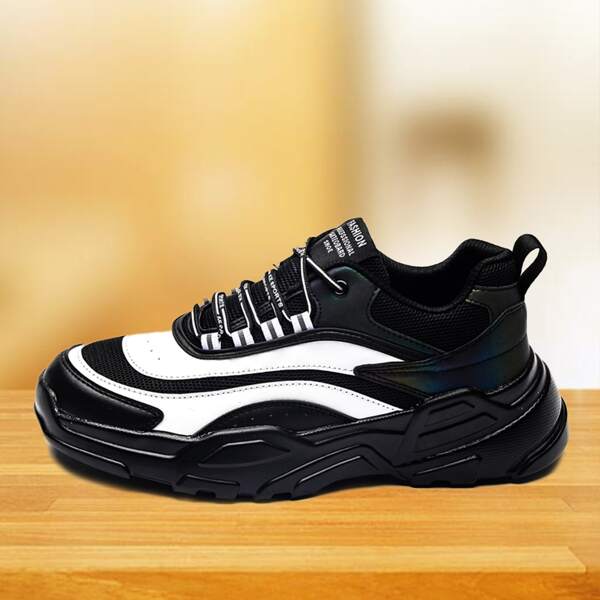 

Men Lace Up Front Mesh Panel Chunky Sneakers, Black