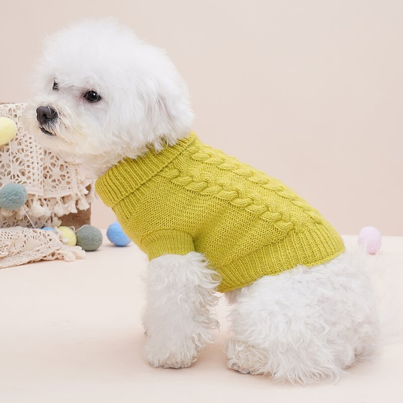 

Cable Knit Turtleneck Pet Sweater, Yellow