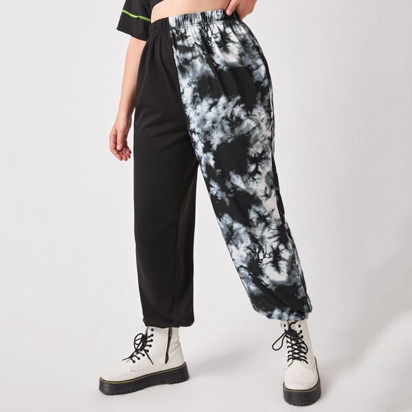 

Plus Contrast Panel Tie Dye Sweatpants, Multicolor