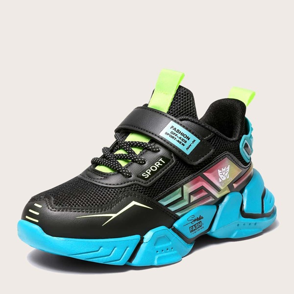 

Boys Letter Graphic Mesh Panel Sneakers, Black