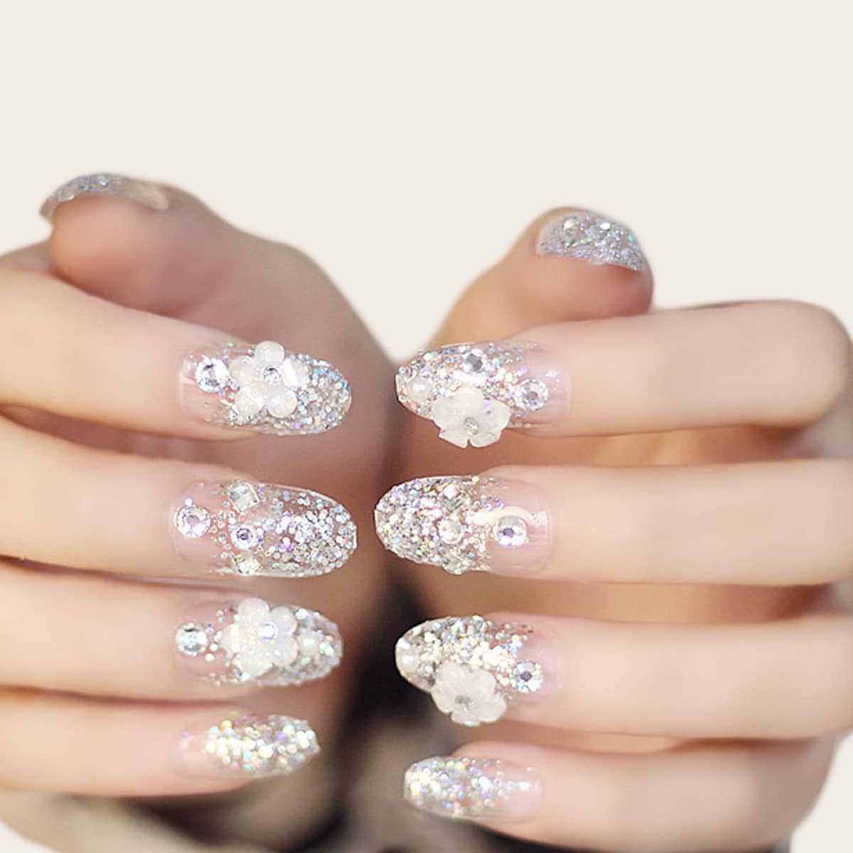 

24pcs Glitter Fake Nail & 1sheet Tape, Clear