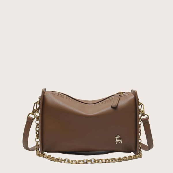 

Metal Deer Detail Chain Shoulder Bag, Brown