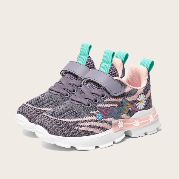 

Girls Floral & Letter Decor Knit Sneakers, Multicolor