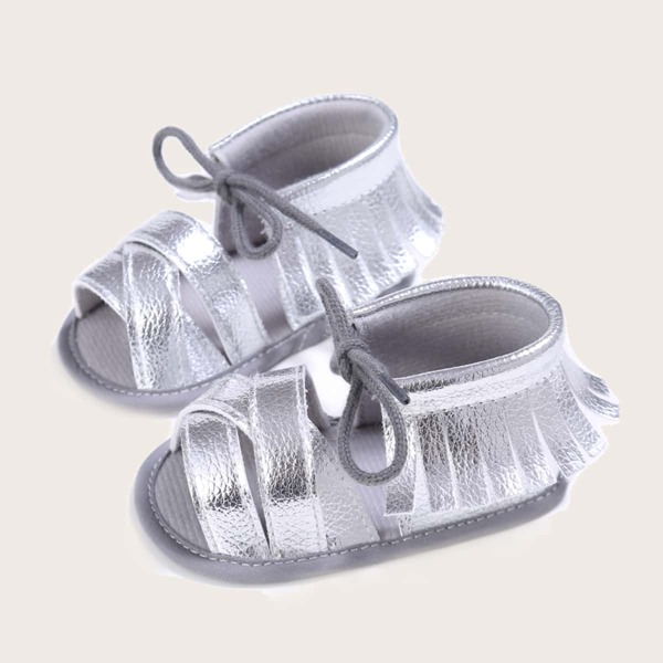 

Baby Girl Metallic Fringe Trim Sandals, Silver