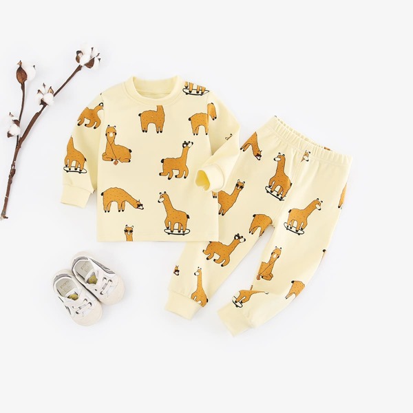 

Toddler Boys Alpaca Print Tee & Pants Set, Yellow pastel