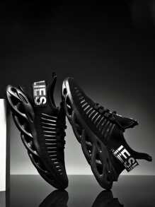 男士字母圖案繫帶裝飾厚底運動鞋輕盈透氣舒適運動鞋時尚鞋適合健身房跑步步行學校鞋