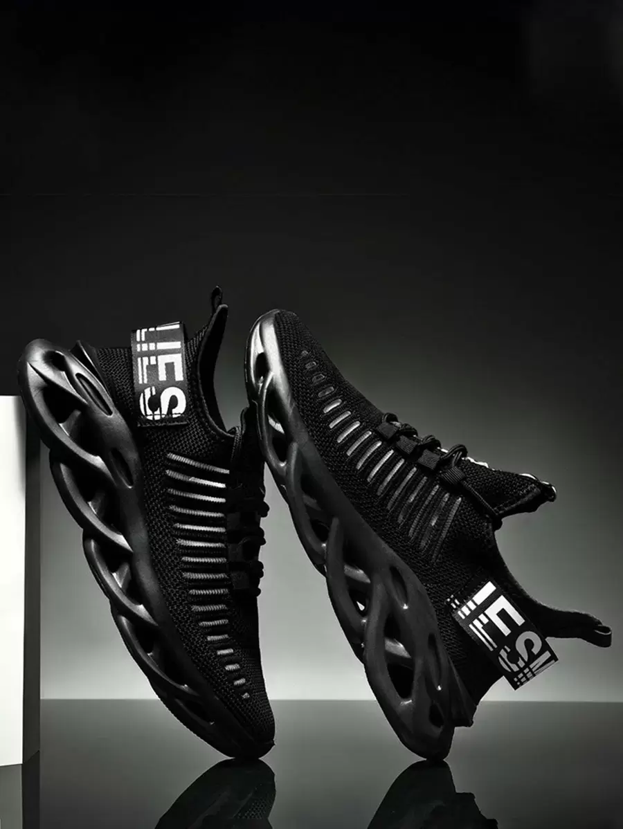 男士字母圖案繫帶裝飾厚底運動鞋輕盈透氣舒適運動鞋時尚鞋適合健身房跑步步行學校鞋