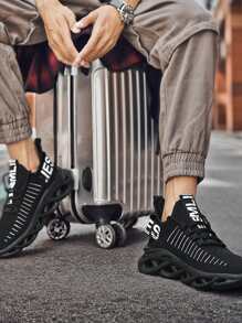 男士字母圖案繫帶裝飾厚底運動鞋輕盈透氣舒適運動鞋時尚鞋適合健身房跑步步行學校鞋