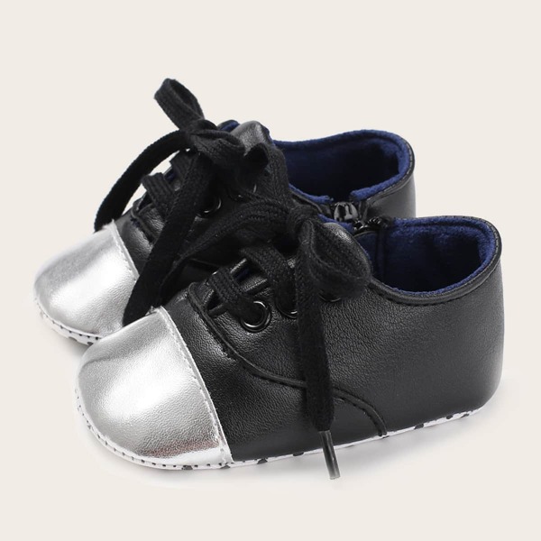 

Baby Boy Metallic Detail Lace-up Front Sneakers, Black
