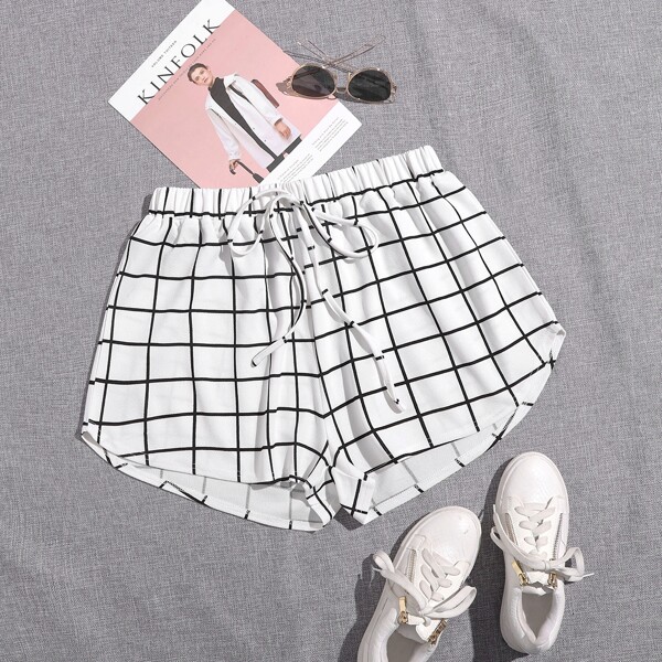 

Plus Knot Front Plaid Shorts, White