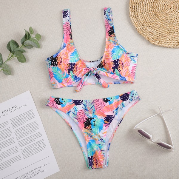 

Tropical Knot Front Bikini Swimsuit, Multicolor