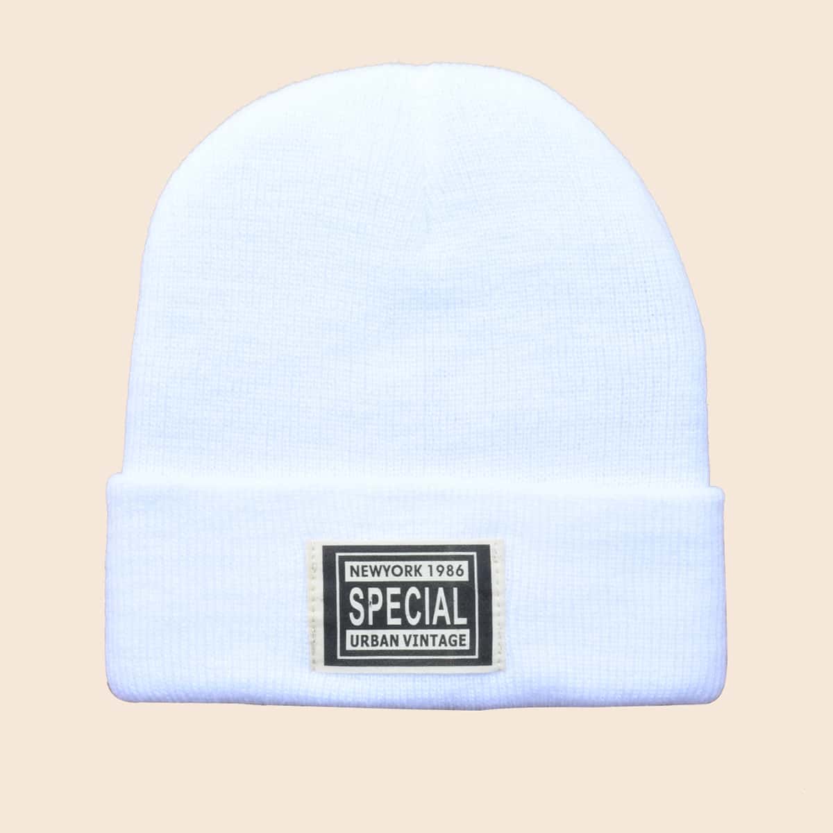 

Guys Letter Patch Beanie, White