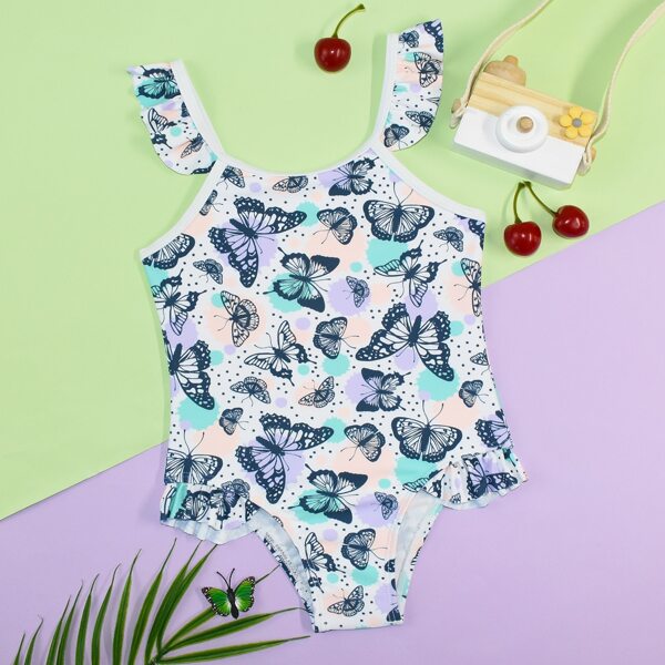 

Toddler Girls Butterfly Print Ruffle One Piece Swimsuit, Multicolor