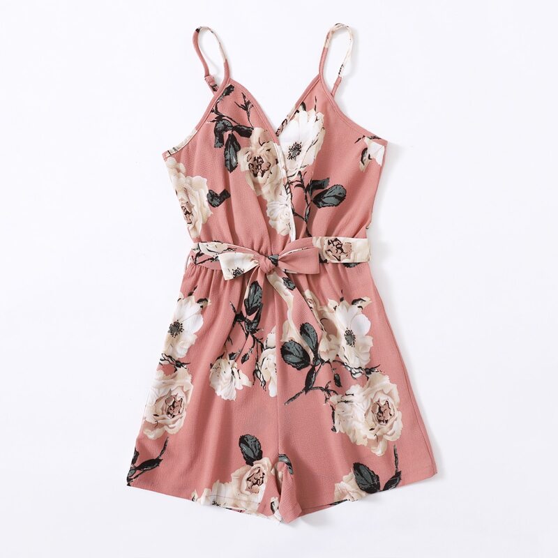 

Flower Print Tie Front Romper, Dusty pink
