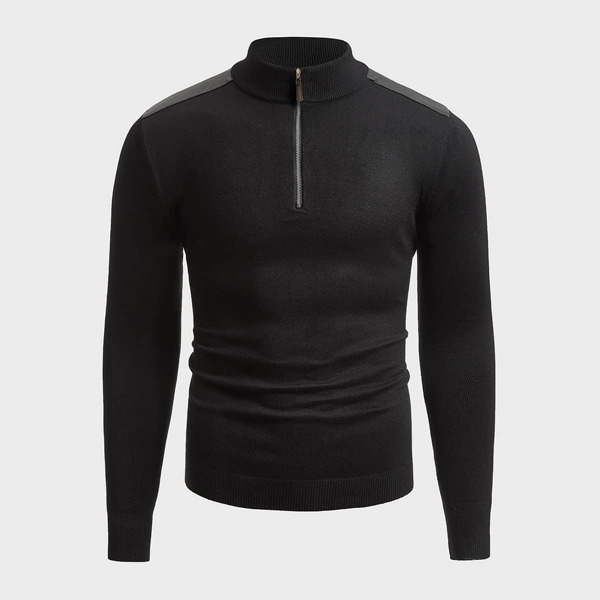 

Men Zip Front Mock Neck Sweater, Black