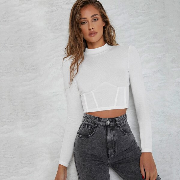 

Binding Detail Long Sleeve Crop Top, White