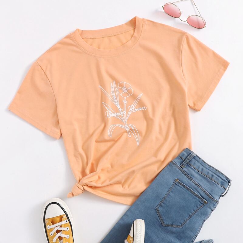 

Letter & Plants Graphic Tee, Orange pastel