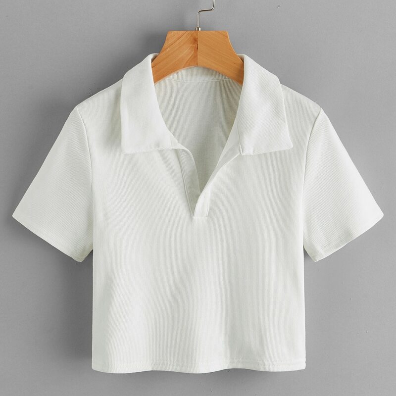 

Solid Crop Polo Shirt, White
