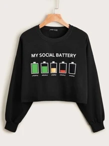 Mulvari 大碼電池和標語圖案運動衫