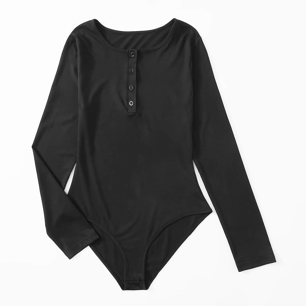 

Solid Button Tee Bodysuit, Black