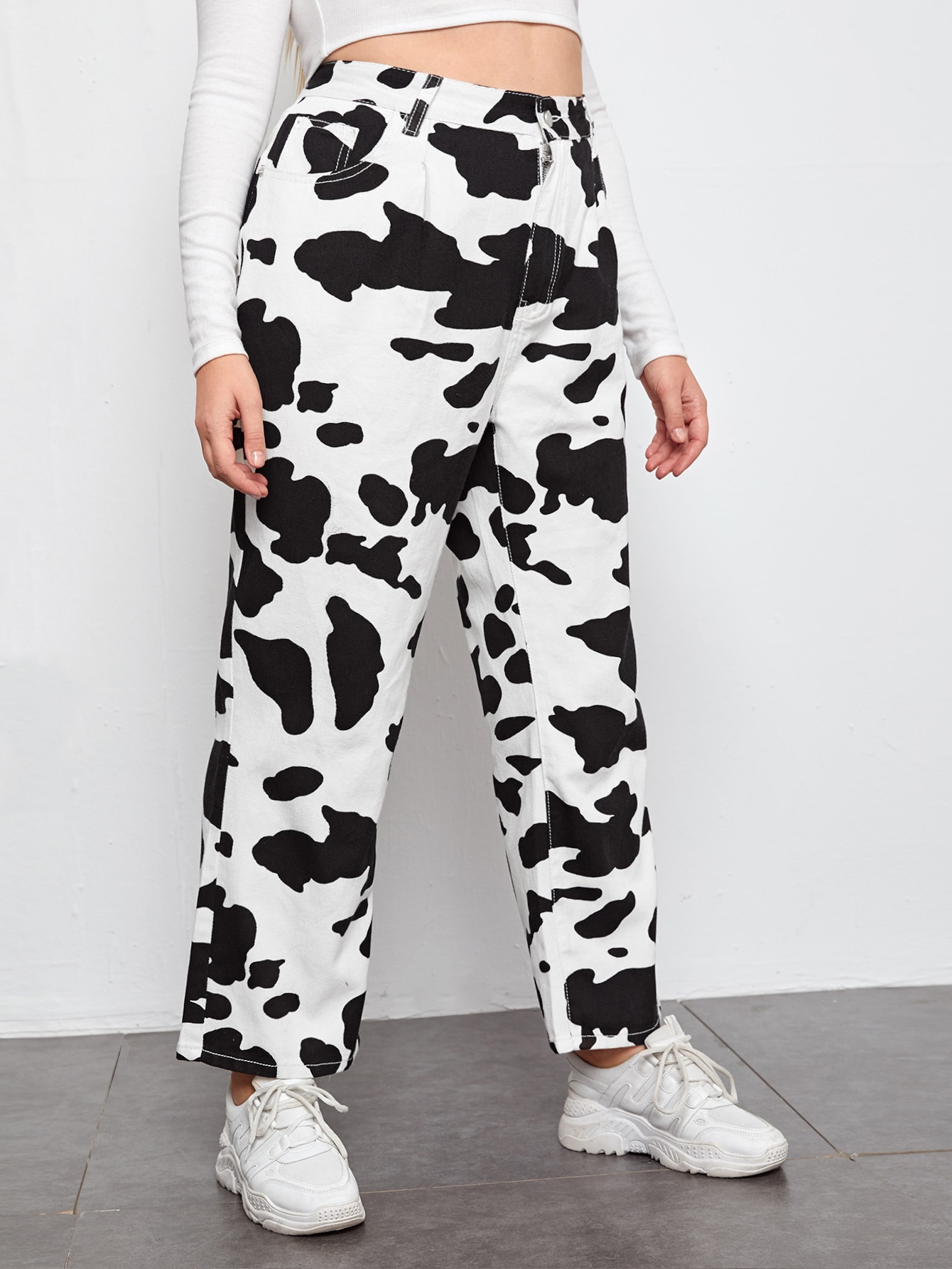 Plus High Waist Cow Print Wide Leg Jeans thumbnail