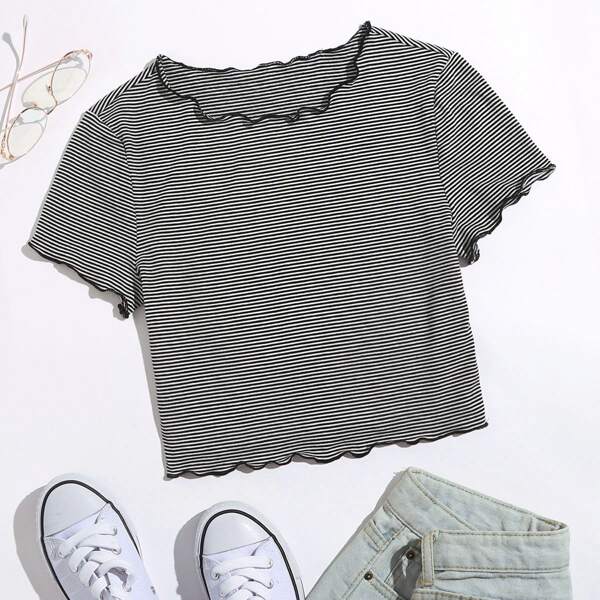 

Plus Lettuce Trim Striped Tee, Grey