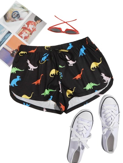 Plus Dinosaur Print Knotted Track Shorts
