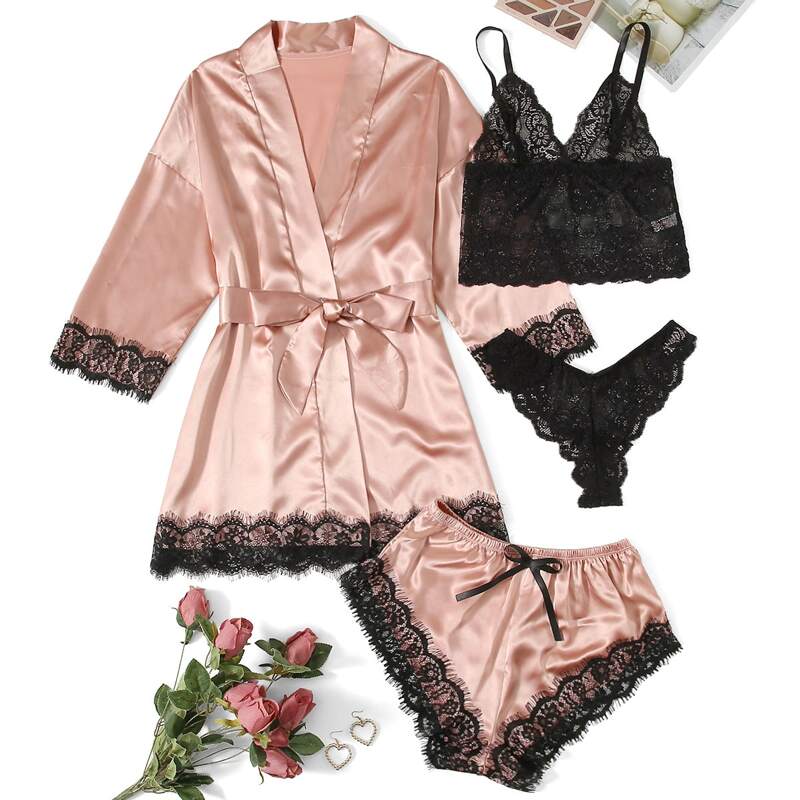 

4pack Satin Lingerie Set, Dusty pink